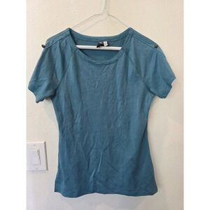 Ibex Womens Merino Wool Tee Sz XS Teal Blue Green Travel Washable ButtonShoulder